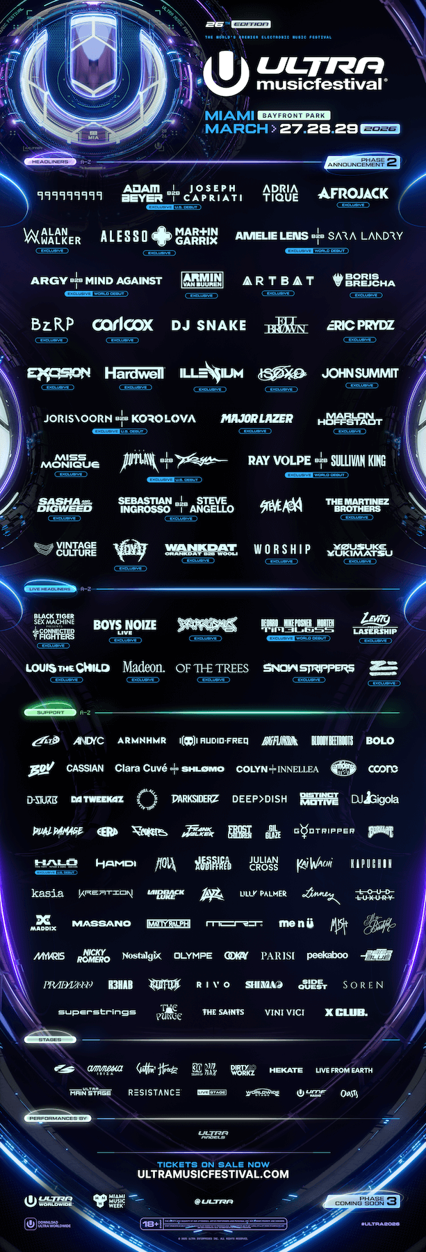 Ultra Music Festival Miami 2026 — Phase 2 Lineup